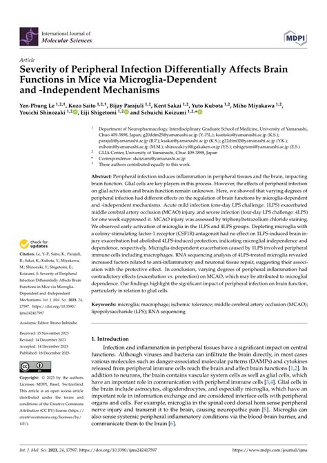 PDF Severity Of Peripheral Infection Differentially Affects Brain