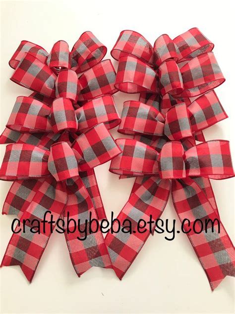 Red Plaid Christmas Tree Bows Xmas Red Decorative Bows Set 8 Bows