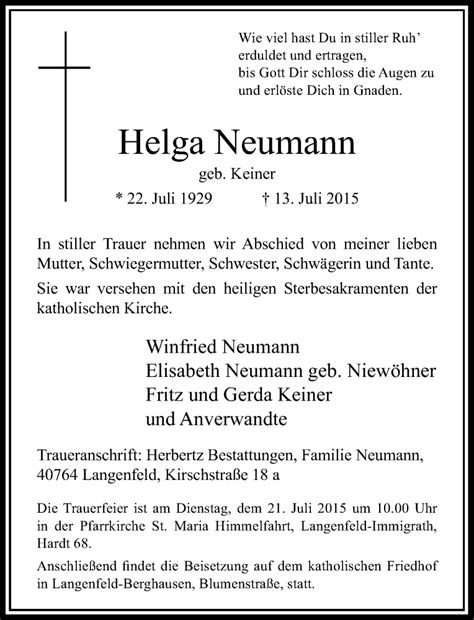 Alle Traueranzeigen für Helga Neumann trauer rp online de