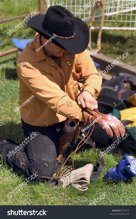 Rodeo Cowboy Preparing His Glove Equipment Stock Photo 737213 ...