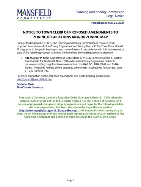 Fillable Online NOTICE TO TOWN CLERK OF PROPOSED AMENDMENTS TO Fax