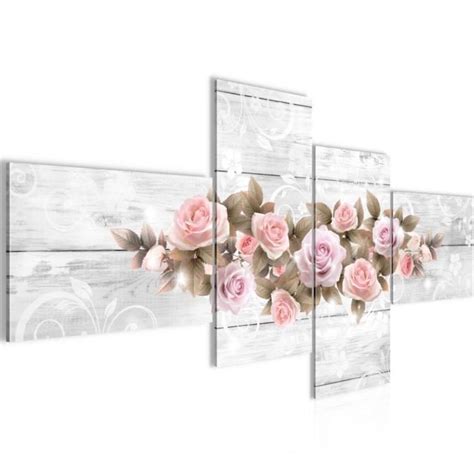 Runa art Tableau Décoration Murale Fleurs Roses 200x95 cm 4 Panneaux