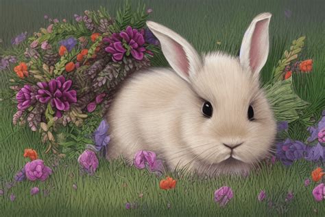 Entz Ckender Flauschiger Baby Hase In Einem Feld Botanischer Wildblumen