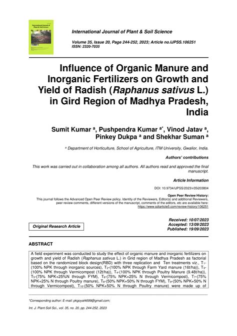 Pdf Influence Of Organic Manure And Inorganic Fertilizers On Growth