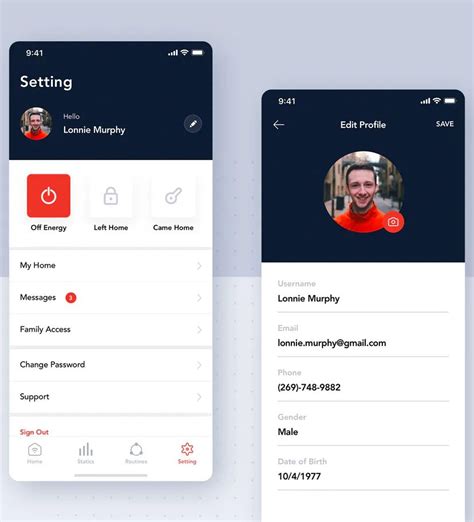 Setting Profile Screen Concept For Smart Home App Ui Template App