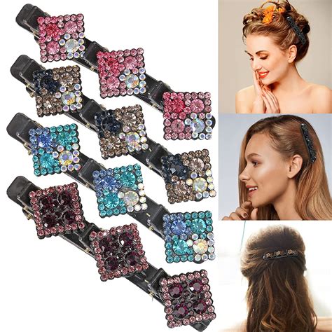 Sparkling Crystal Stone Braided Hair Clips Lucky Crystal Stone Double