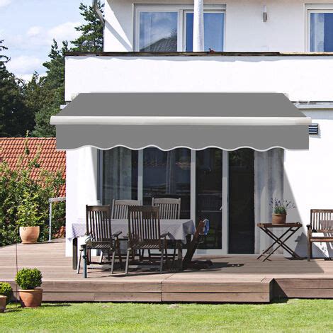 4x3M Patio Manual Awning Garden Canopy Sun Shade Retractable Shelter Grey