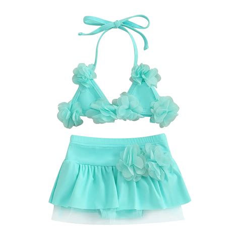 Baby Girl Piece Swimsuit Bikini Set Halter Neck D Flower Tie Up Tops Elastic Waist Shorts