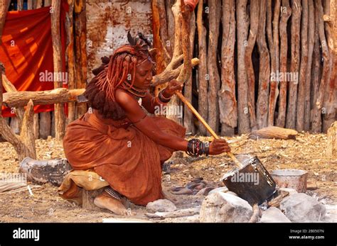 Himba Woman Cooking Their Traditional Food Made With Wheat Flour Epupa