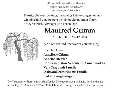 Manfred Grimm Traueranzeige Badische Zeitung