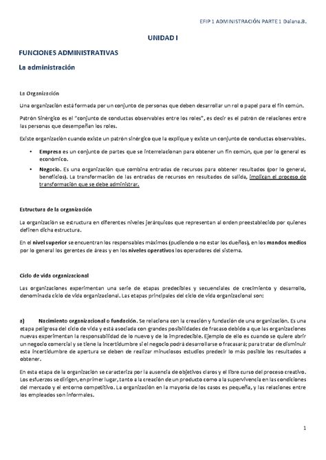 Efip I Administracion Resumen Incompleto V Unidad I Funciones