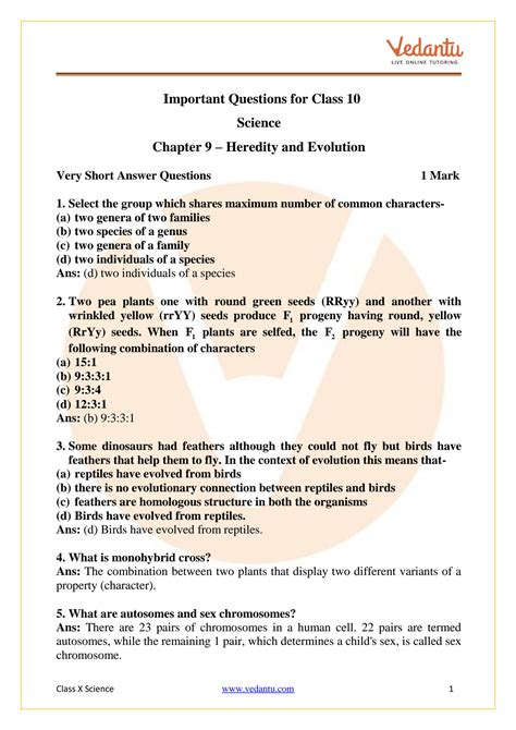 SOLUTION Cbse Class 10 Science Chapter 9 Heredity And Evolution