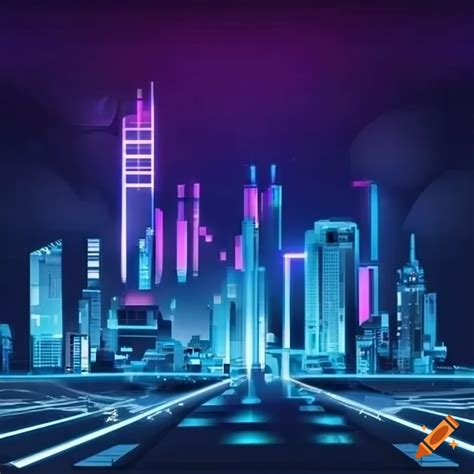 Futuristic Poster With Neon Lights And Cityscape