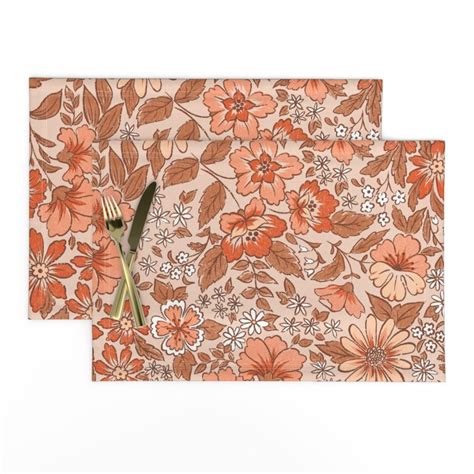 Terracotta Floral Placemats Set Of Posey By Byre Wilde Autumn Vintage