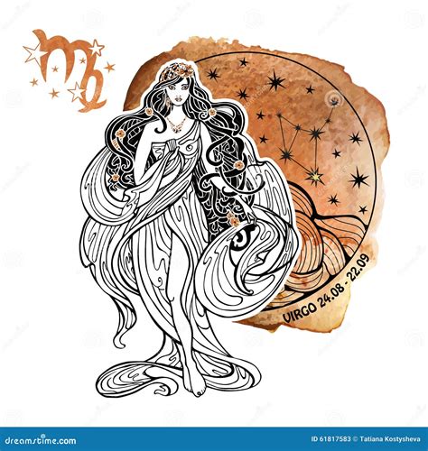 Virgo Zodiac Signhoroscope Circlewatercolor Stock Vector Image