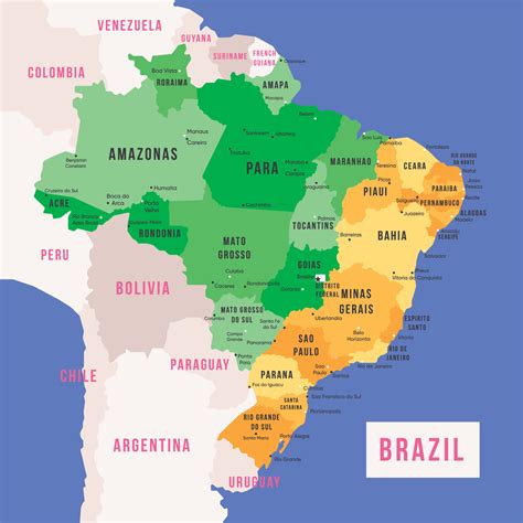 Brazil Country and Capital City Full Map 22087073 Vector Art at Vecteezy