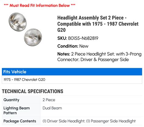 Headlight Assembly Set 2 Piece Compatible With 1975 1987 Chevy G20 1976 1977 1978 1979 1980