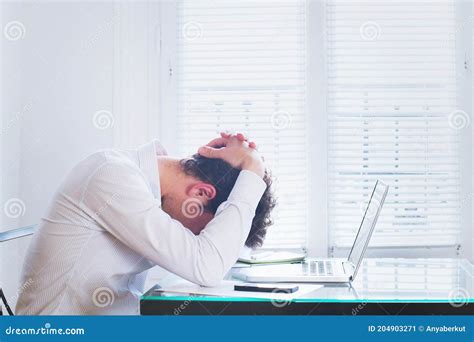 Emotional Burnout Tired Businessman At Workplace In The Office Stress Stock Image Image Of