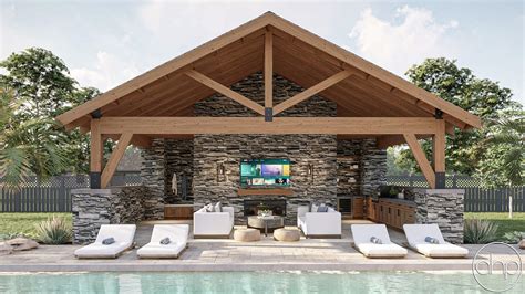 Craftsman Rustic Style Pool House Plan Monte