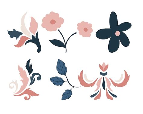 Conjunto Vectorial De Elementos Florales Decorativos Dibujados A Mano