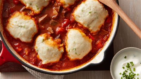 Hungarian Beef Goulash With Sour Cream And Chive Dumplings Cooking For