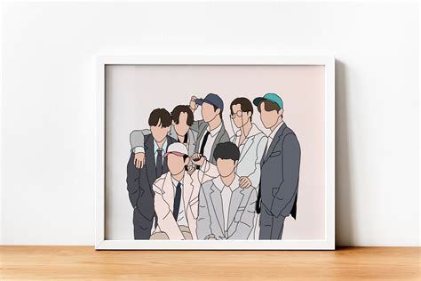 Bts Line Art Poster Bts Wall Art Bts Poster Bts Gift Bts Etsy