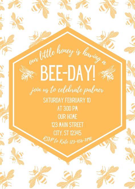 Happy Bee Day Honey Bee Canva Template Birthday Invite Etsy