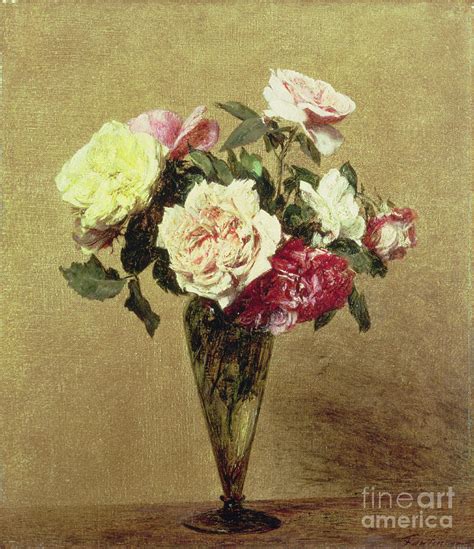 Roses In A Vase Painting By Ignace Henri Jean Fantin Latour