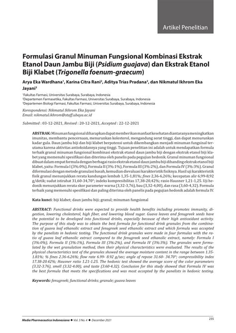 PDF Formulasi Granul Minuman Fungsional Kombinasi Ekstrak Etanol Daun