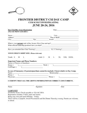 Fillable Online Frontierbsa Den Chief Registration Frontier District