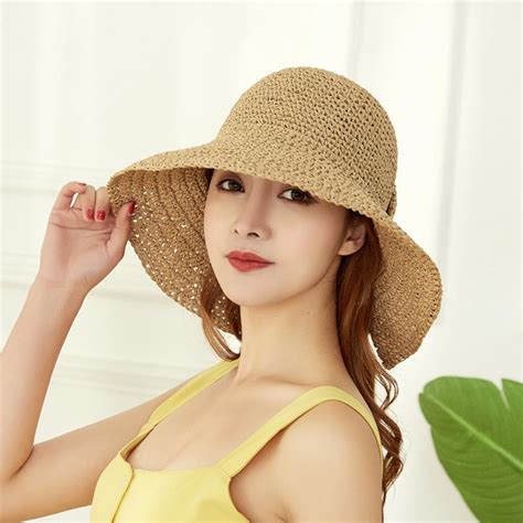 Buy Stylish Summer Cap Handmade Woven Bow Sun Hat Beach Hat Floppy Brimmed Women Girl Straw