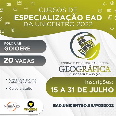 Unicentro Oferta Vagas Para Especializa Es Gratuitas No Polo Da Uab