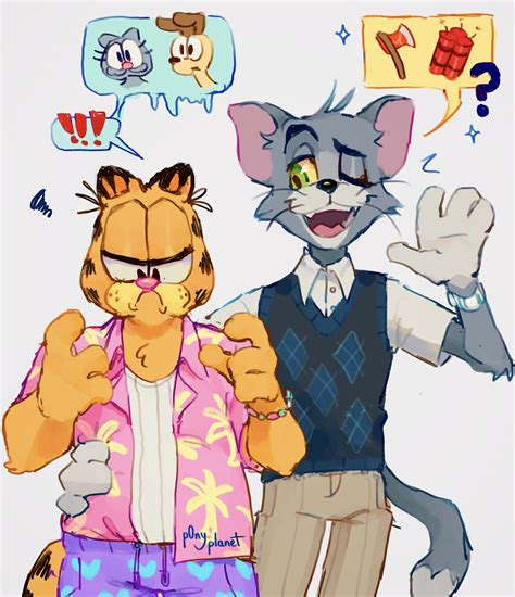 Garfield Tom Odie And Nermal Tom And Jerry And 1 More Drawn By