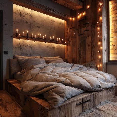 Premium Photo Bcozy Bedroom With Candles And String Lights