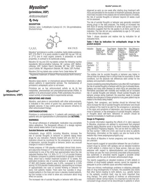 Mysoline Primidone Pi Pdf Epilepsy Pharmacology