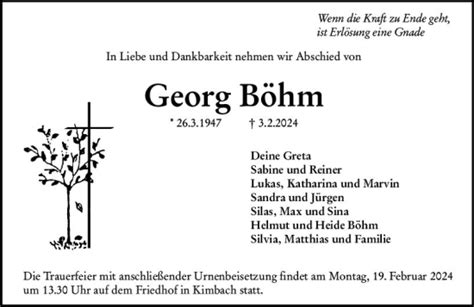 Traueranzeigen von Georg Böhm vrm trauer de