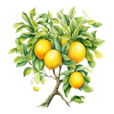 Premium AI Image | Bright Watercolor Lemon Tree Clipart AI Generated