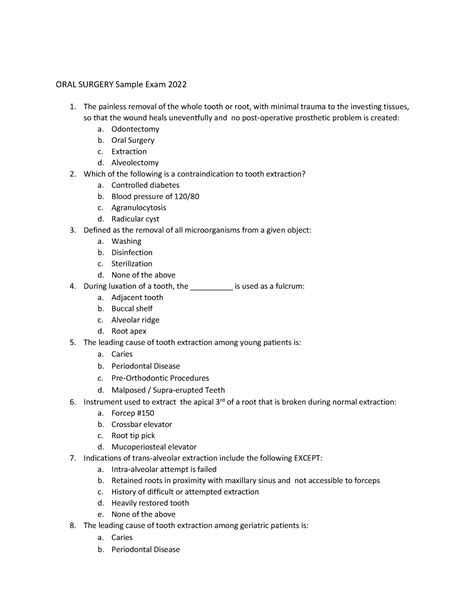 ORAL Surgery Q A ORAL SURGERY Sample Exam 2022 The Painless Removal