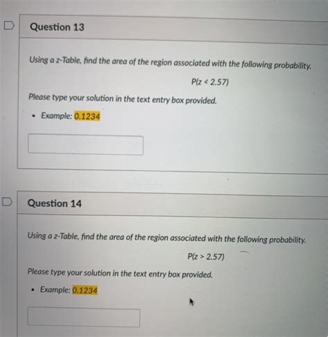 Solved Question 13 Using A Z Table Find The Area Of The