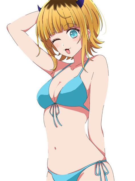 Rule 34 3 Bikini Blonde Hair Blue Eyes Blush Brown Hair Female Horn Horns Kusana47454281