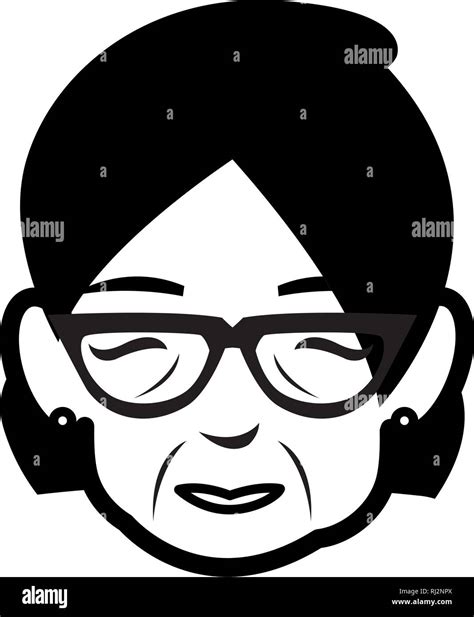 Cute Grandmother Head Avatar Character Vector Illustration Design Stock