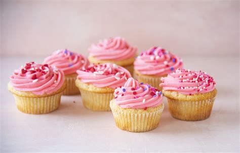 Pink Vanilla Vanilla Cupcakes With Lots Of Pink Sprinkles