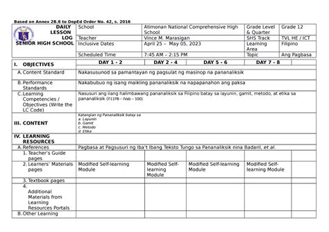 Pagpabasa Dll Th Week Based On Annex B To Deped Order No S