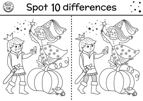 Black And White Find Differences Game For Children Fairytale