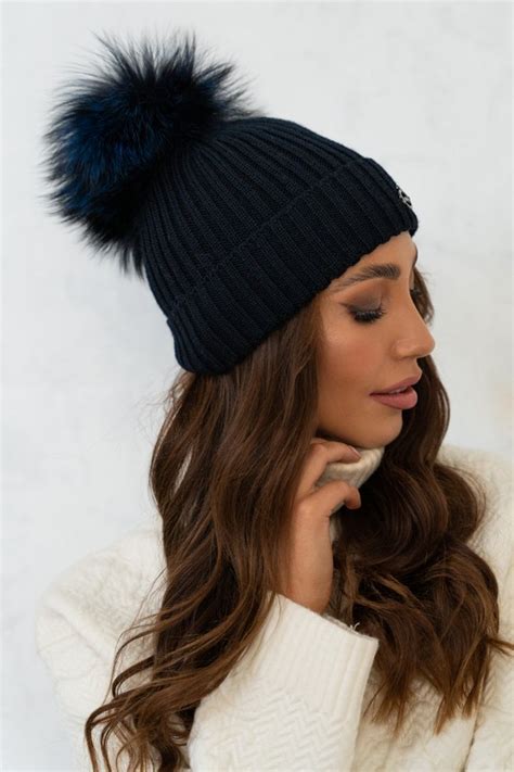 Wool Beret With Genuine Raccoon Fur Pom Pom Women Hats And Scarfs