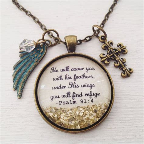 Bible Verse Necklace Psalm He Will Cover You With His Feathers