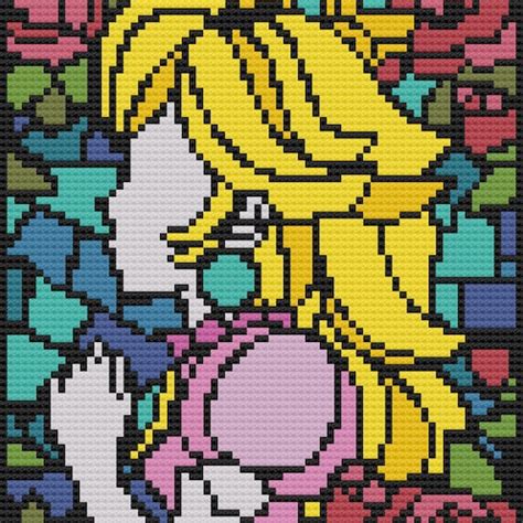 Super Mario Princess Peach Stained Glass Mural Cross Stitch Etsy