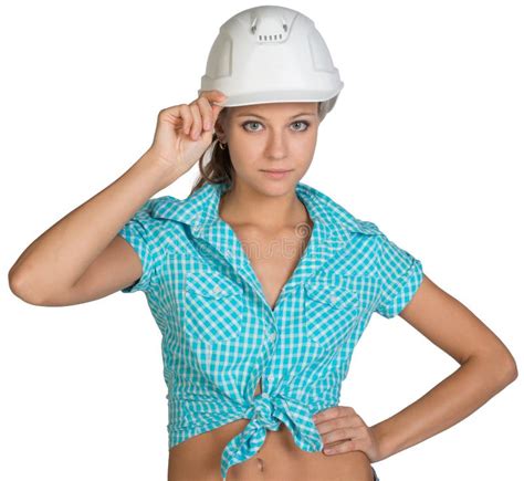 Pretty Girl In Shorts Shirt And White Helmet Stock Photo Image Of