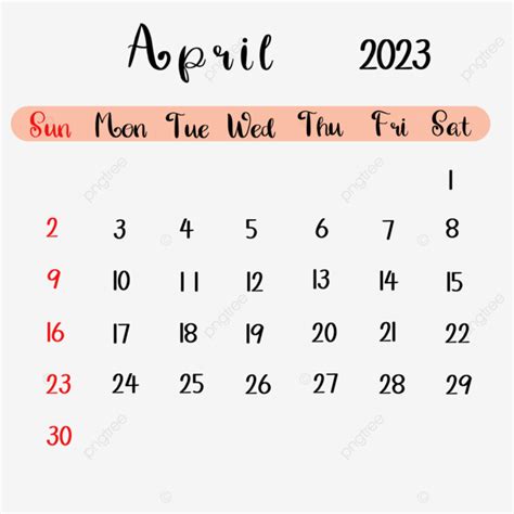 Very Simple Calendar Of April 2023 Calendar April 2023 Month PNG