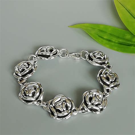 Sterling Silver Rose Bracelet Electroformed Silver Bracelet Wrist Chain